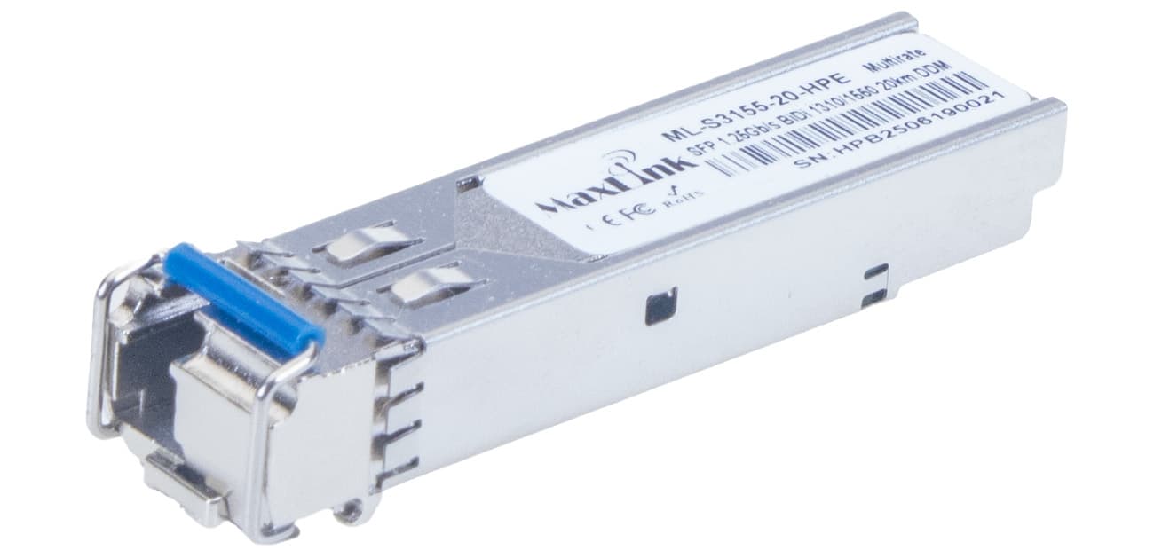 MaxLink 1.25G SFP optický HP modul, WDM(BiDi), SM, Tx 1310 Rx1550nm, 20km, 1x LC konektor, DDM, HPE