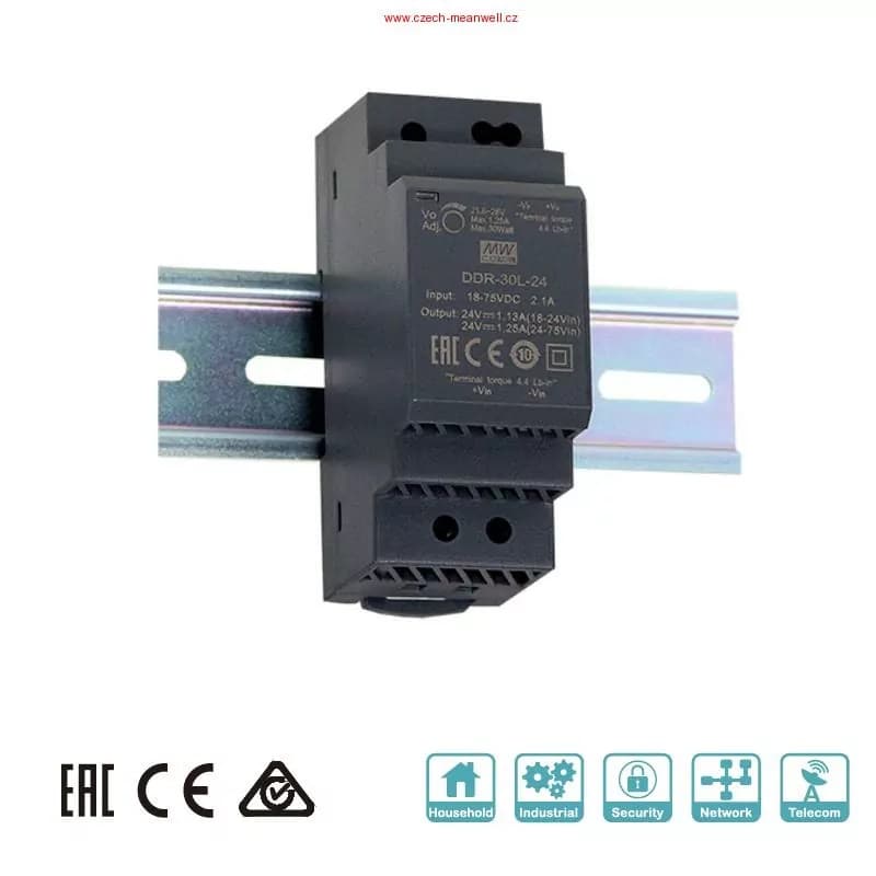 MEANWELL - DDR-30G-12 Měnič DC DC na DIN lištu