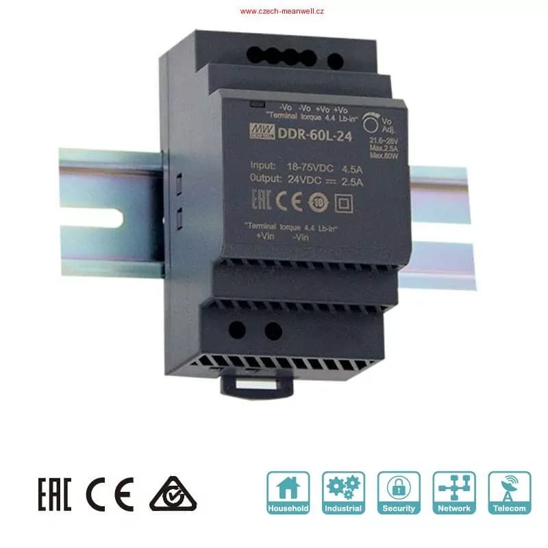 MEANWELL - DDR-60L-5 Měnič DC DC na DIN lištu