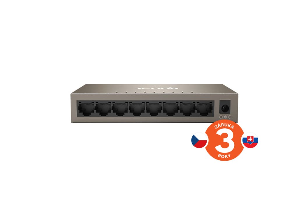 Tenda TEG1008M 8-port Gigabit Switch, 8x 10 100 1000 Mb s, Fanless, MAC 4K, napájení AC DC, i na zeď