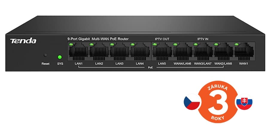 Tenda G0-8G-PoE Gigabit PoE Router MultiWAN, 3x GWAN GLAN, 1x GWAN, 5x GLAN, 8x PoE 802.3af at, VPN