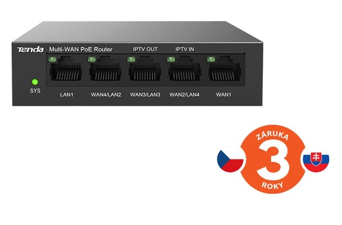 Tenda G0-5G-PoE Gigabit PoE Router MultiWAN, 3x GWAN GLAN, 1x GWAN, 1x GLAN, 4x PoE 802.3af at, VPN