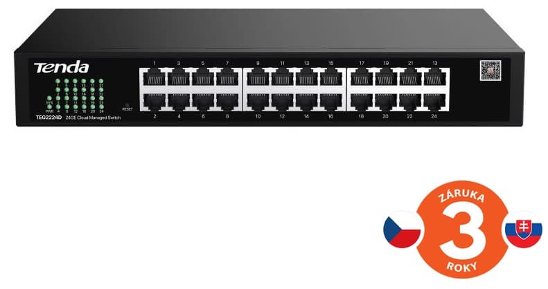 Tenda TEG2224D Websmart L2 cloud managed switch, 24x 10 100 1000 Mbps, Kov, Fanless-bez ventilátorů