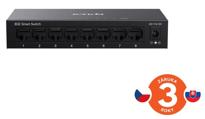 Tenda TEG2208D Websmart L2 cloud managed switch, 8x 10 100 1000 Mbps, Kov, Fanless - bez ventilátorů