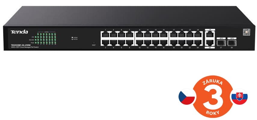 Tenda TEG2228P-24-410W Gigabit PoE+ Websmart L2 Cloud switch 370W, 24x 1Gb s PoE+,2xRJ45,2xSFP, Rack