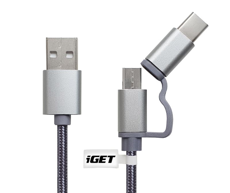 iGET G2V1 - USB kabel Micro USB USB - C dlouhý pro veškeré mobilní telefony, včetně odolných