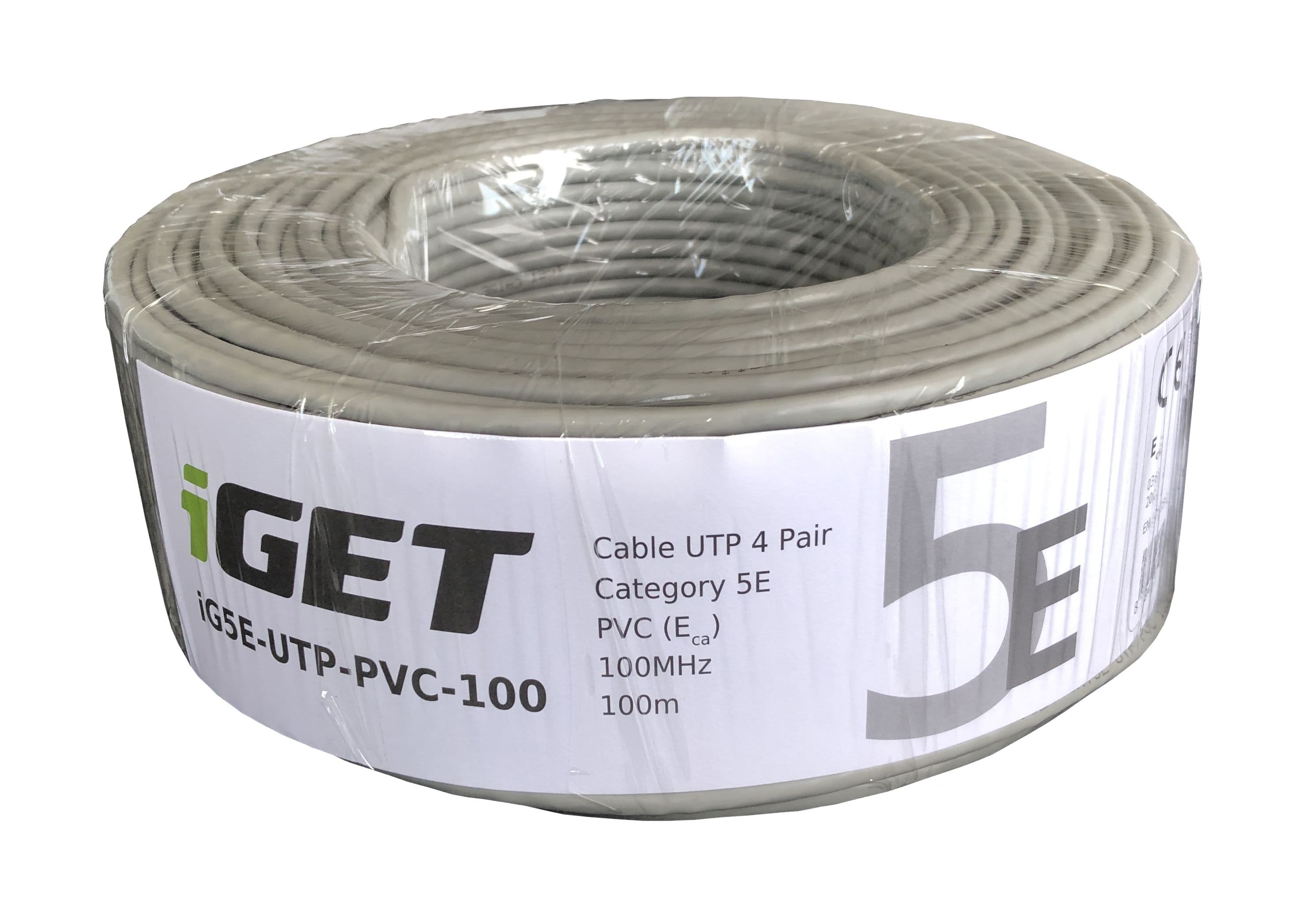 Instalační kabel iGET CAT5E UTP PVC Eca 100m role, kabel drát, s třídou reakce na oheň Eca