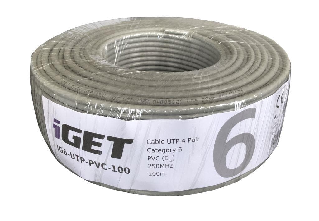 Instalační kabel iGET CAT6 UTP PVC Eca 100m box, kabel drát, s třídou reakce na oheň Eca