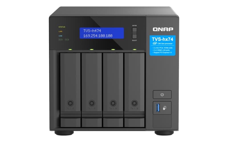 QNAP TVS-h474-PT-8G (2core 3,7GHz, ZFS, 8GB RAM, 4x SATA, 2x M.2 NVMe, 2x PCIe, 2x 2,5GbE, 1x HDMI)