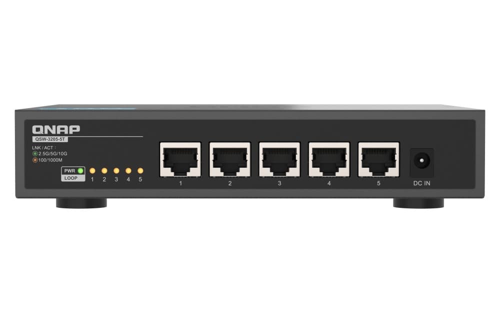 QNAP switch QSW-3205-5T (5x 10GbE port, pasiv. chlazení, podpora 100M 1G 2,5G 5G a 10G)