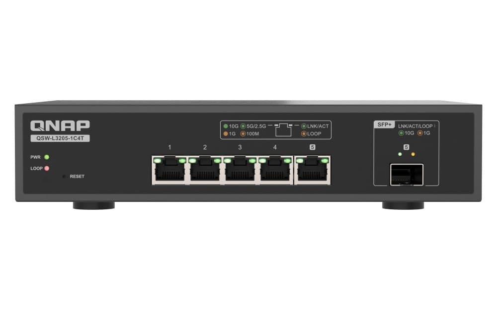 QNAP switch QSW-L3205-1C4T (4x 10GbE port, 1x 10G SFP+ NBASE-T Combo, Lite Managed)