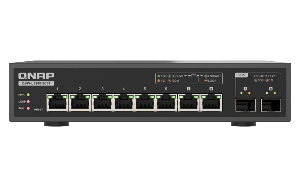 QNAP switch QSW-L3208-2C6T (6x 10GbE port, 2x 10G SFP+ NBASE-T Combo, Lite Managed)