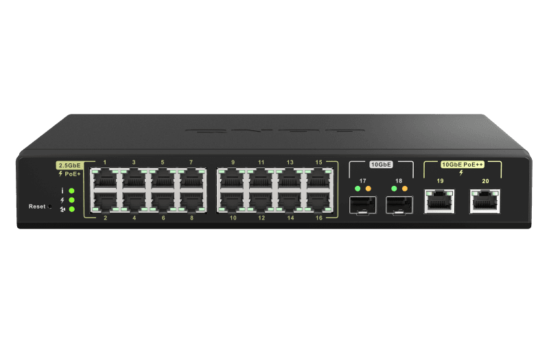 QNAP řízený switch QSW-M2116P-2T2S (16x 2,5GbE PoE+ RJ45 2x 10GbE RJ45 PoE++ 2x 10GbE SFP+)