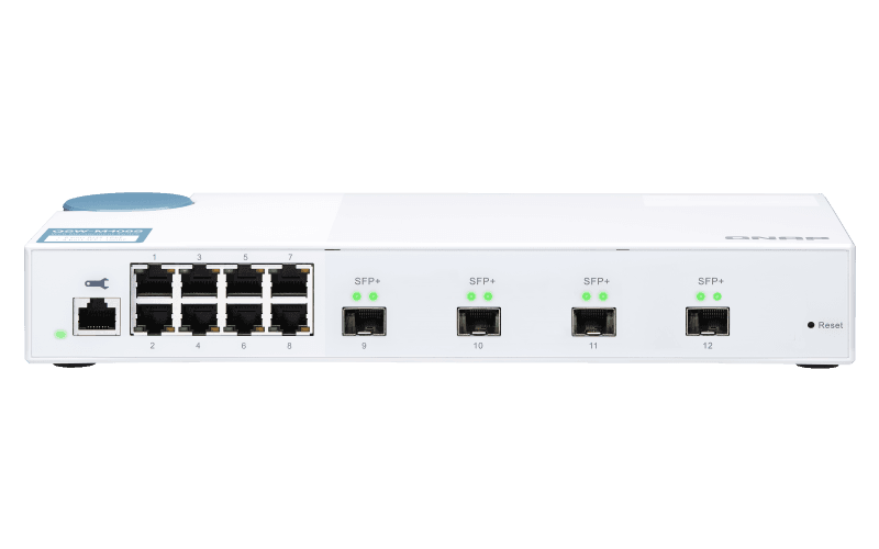 QNAP řízený switch QSW-M408S (12portů: 8x Gigabit port + 4x 10G SFP+ porty)