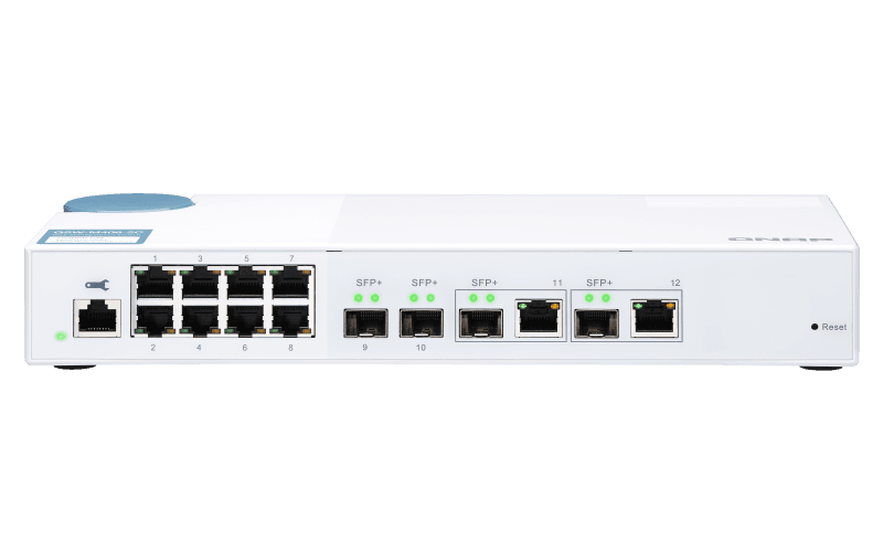 QNAP řízený switch QSW-M408-2C (12portů: 8x Gigabit port + 4x 10G SFP+ 2x 10GbE kombo porty)