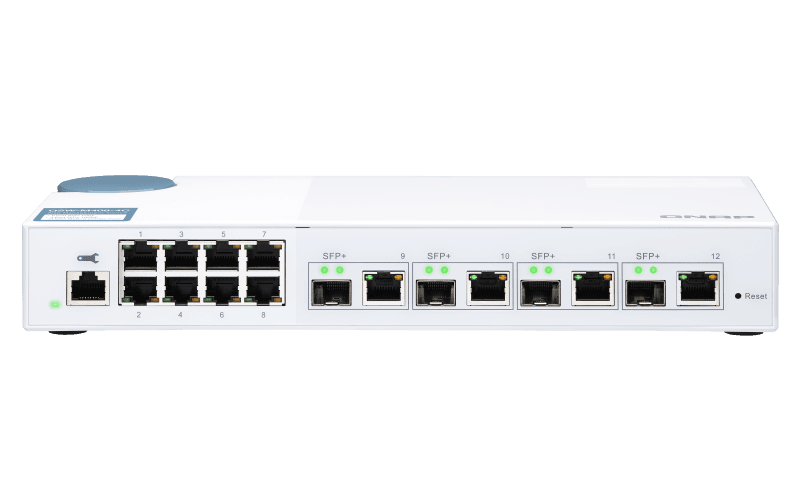 QNAP řízený switch QSW-M408-4C (12 portů: 8x Gigabit port + 4x 10G SFP+ 10GbE kombo porty)