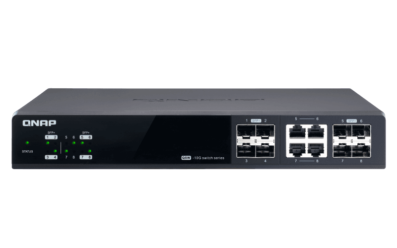 QNAP řízený switch QSW-M804-4C: 8x 10G port SFP+ (4x SFP+ a 4x kombinované SFP+ (RJ-45))