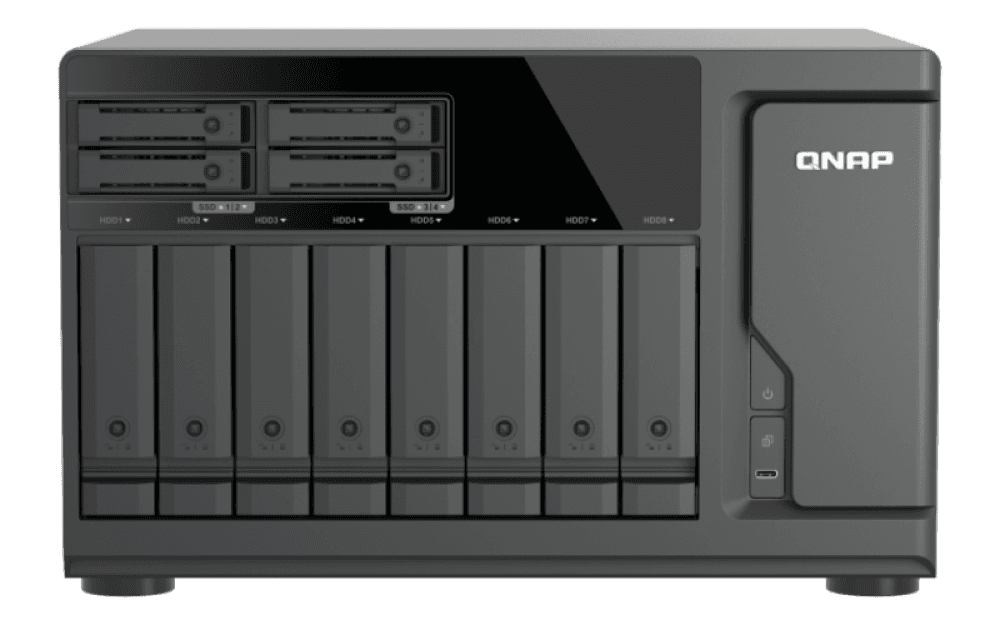 QNAP TVS-h1277AX-R5-16G (AMD Ryzen 5, 16GB DDR5 RAM, 8x 3,5"+ 4x 2,5", 3x PCIe, 2x 2,5GbE, 2x 10GbE)