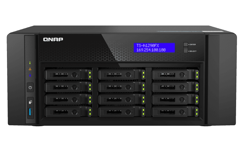 QNAP TS-h1290FX-7302P-128G (AMD EPYC, 128GB ECC RAM, 12x 2,5" U.2, 2x M.2 NVMe, 2x 2,5GbE, 2x 25GbE)