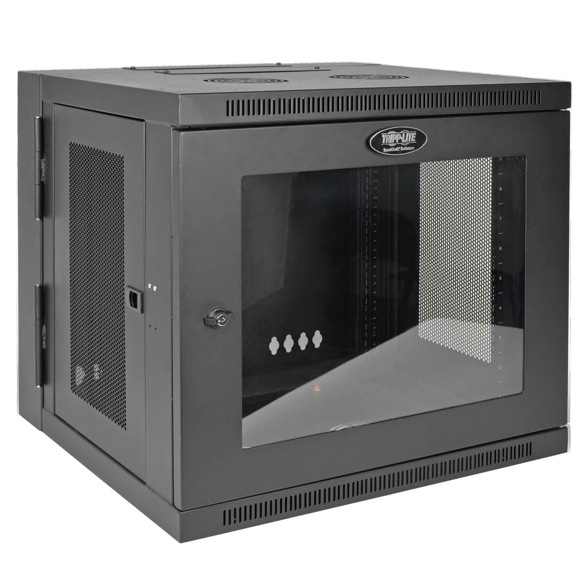 Skříň SmartRack 10U, Š=600mm, Hl=550mm, hloubka pro přepínače, prosklené dveře, montáž na stěnu