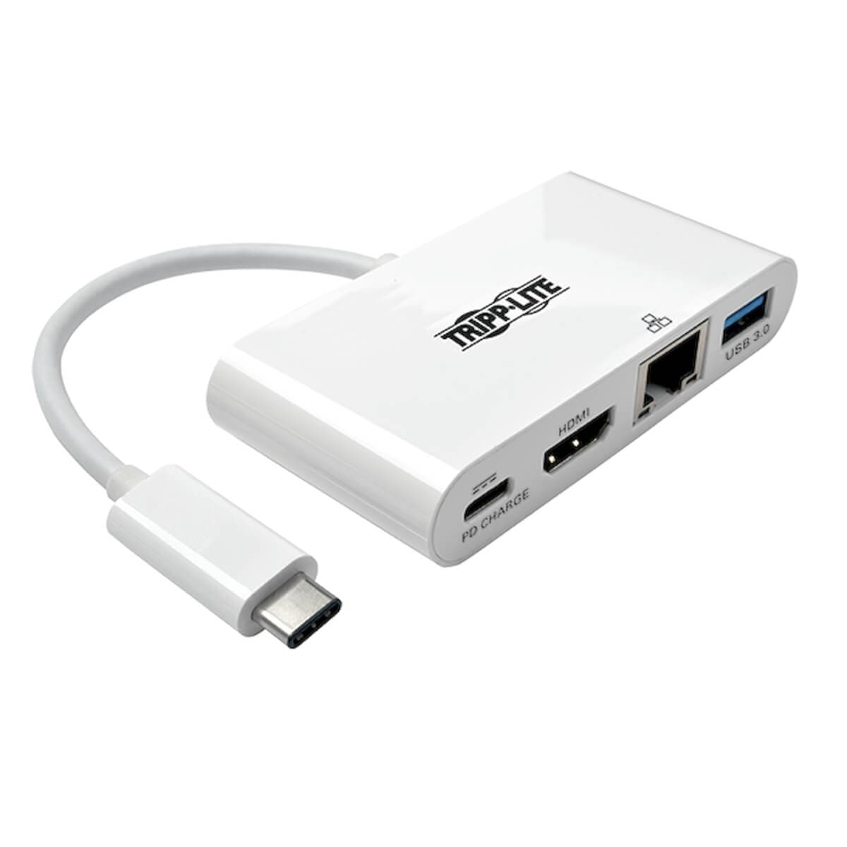 Mini dokovací stanice USB-C HDMI, USB 3.0, GbE, 60W nabíjení, HDCP, bílá