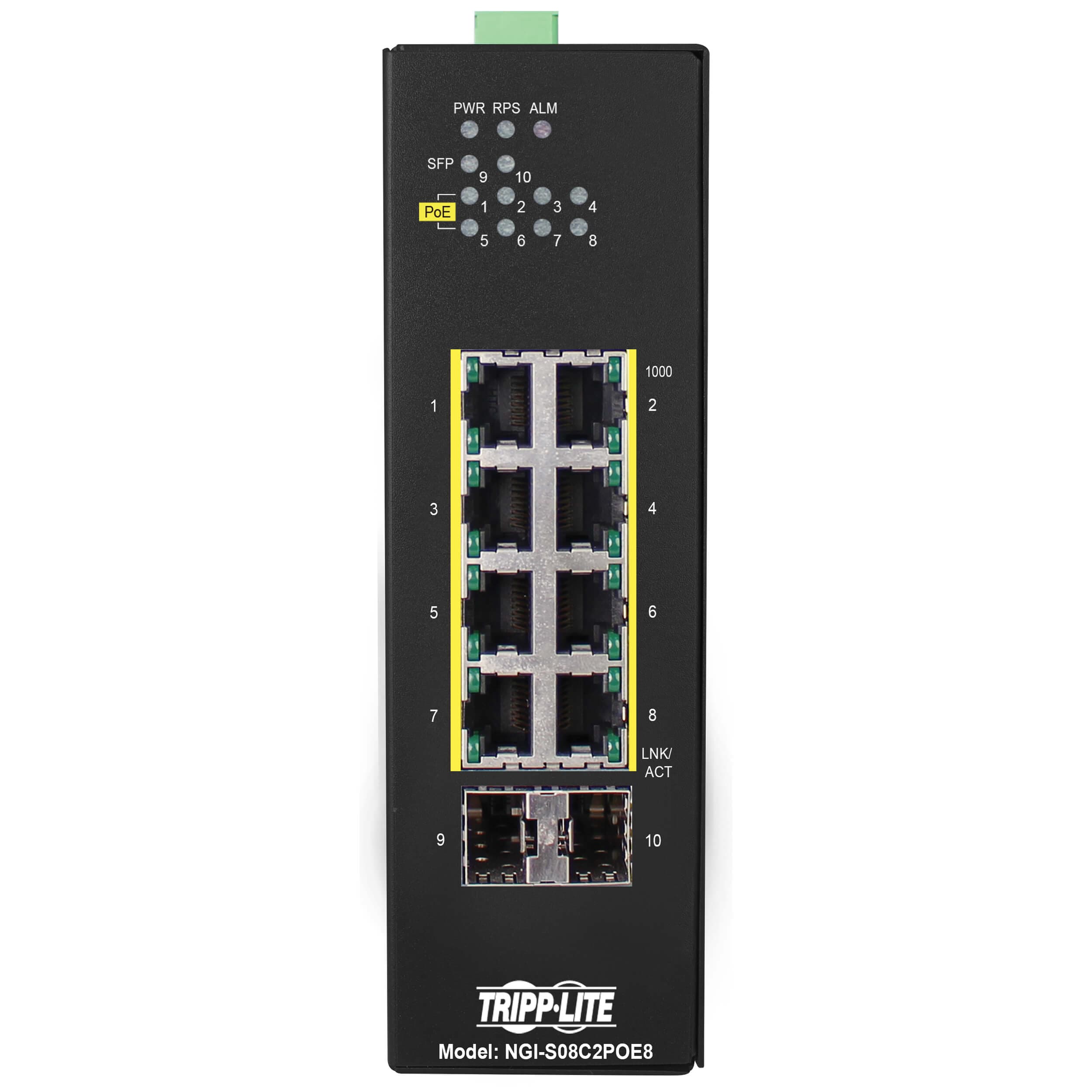 Přepínač 8x zdroj Lite Managed Ethernet Switch, 10 100 1000Mb s, 2GbE SFP, PoE+ 30W, -10°?+60°C, DIN