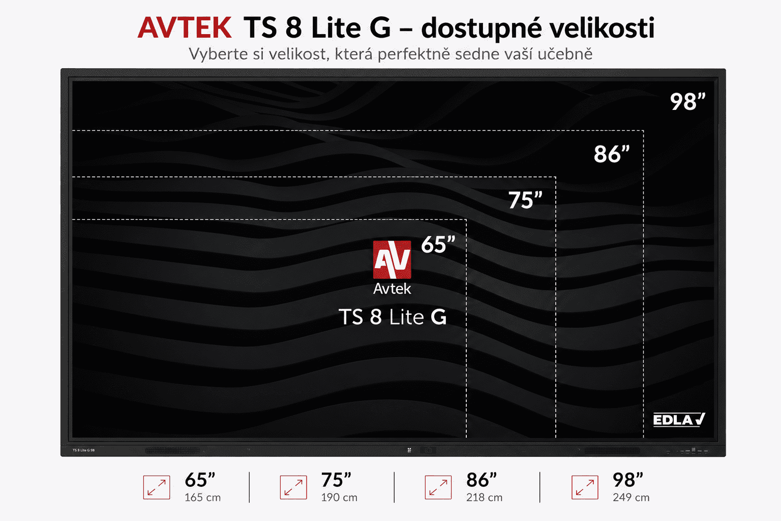 AVTEK TS 8 Lite G 86, interaktivní dotykový displej 86", 4K, 8GB 128GB, EDLA, Android 14