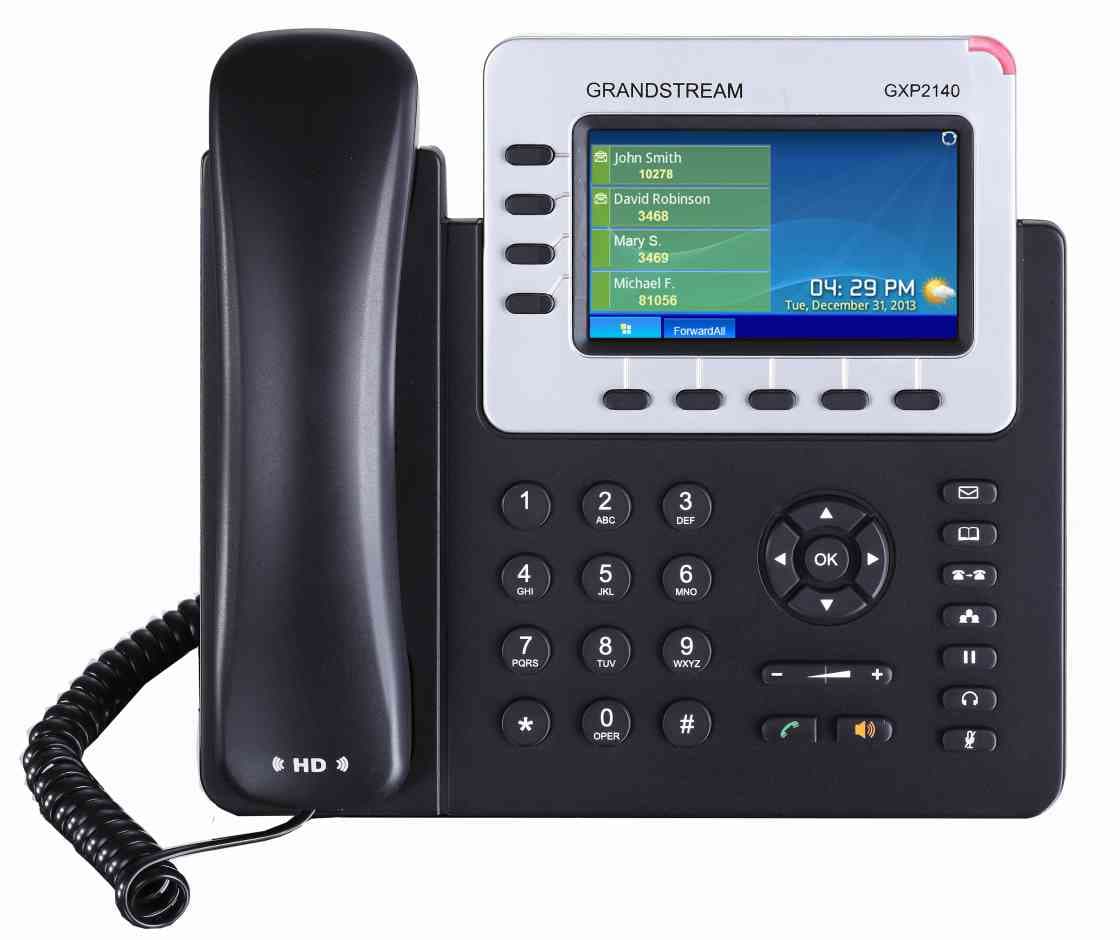 Grandstream GXP2140, 4,3" TFT bar. displej, 4 SIP účty, 4 prog. tl., BT, dual Gbit port, PoE