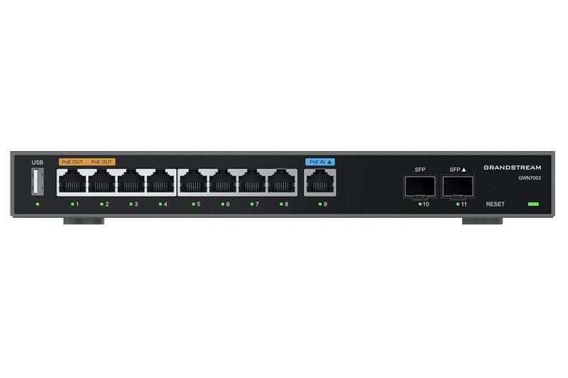 Grandstream GWN7003 VPN router 2 SFP, 9 Gb porty 1 PoE in, 2 PoE out