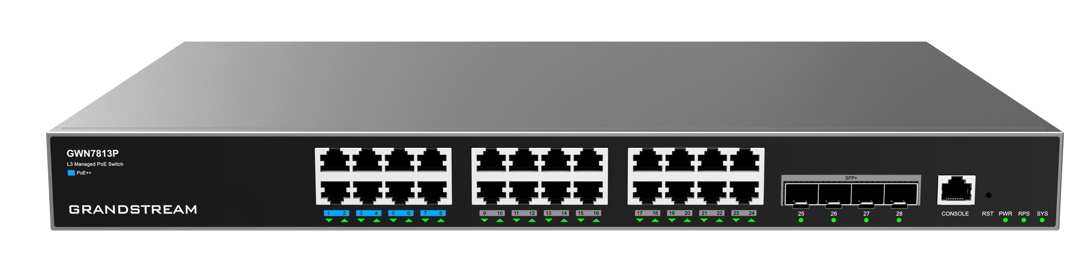Grandstream GWN7813P Layer 3 Managed Network PoE Switch, 24 portů 4 SFP+, VLAN, DHCP, Stacking
