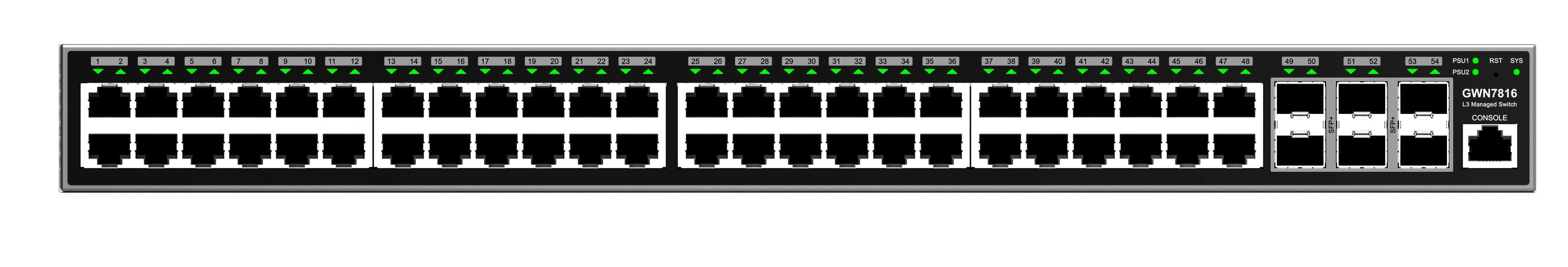 Grandstream GWN7816 L3 Managed Network Switch, 48 portů 6 SFP+, VLAN, DHCP, Stacking