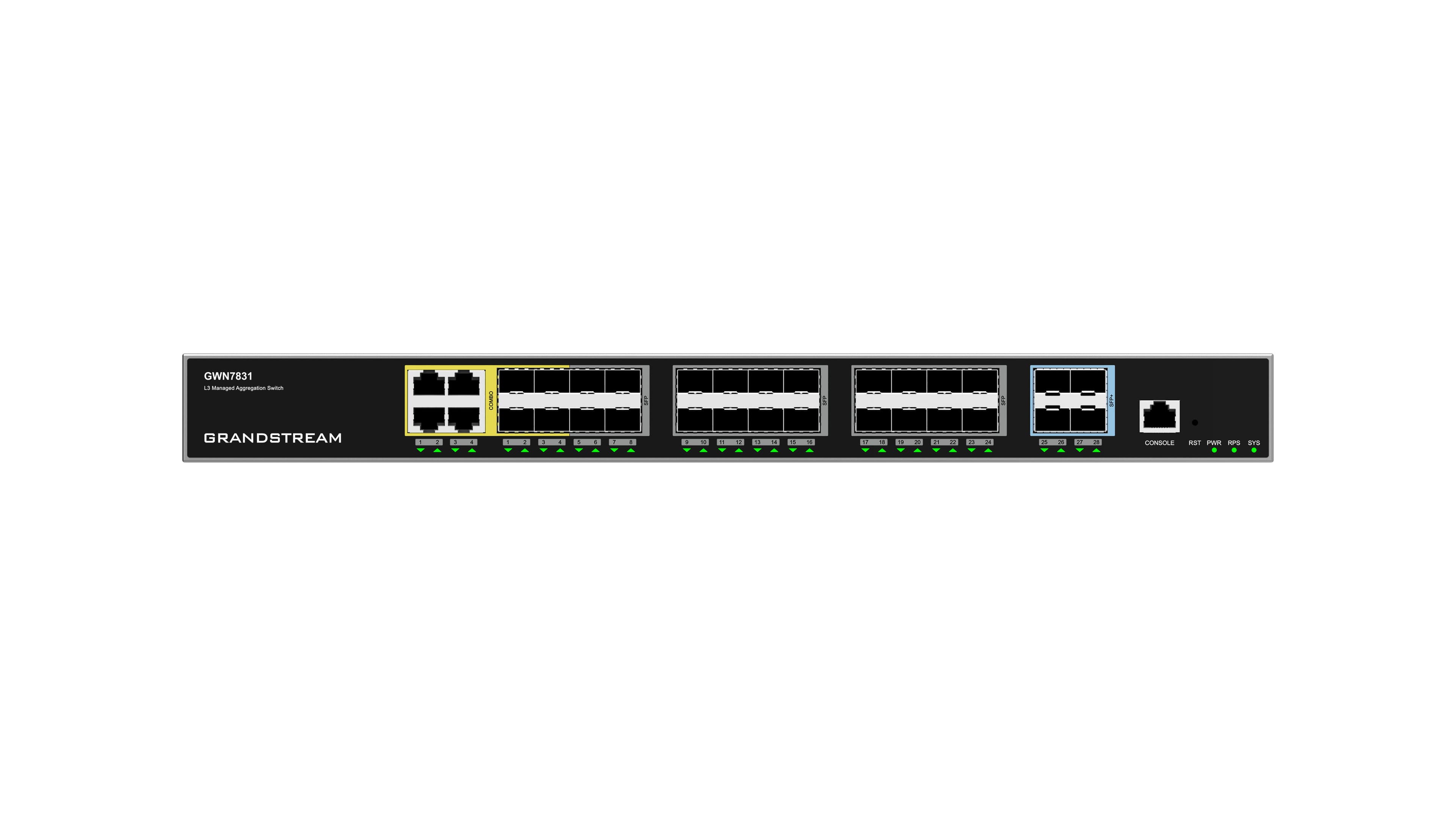 Grandstream GWN7831 Layer 3 Managed Network Switch 24 SFP 4 SFP+ 4 GbE porty