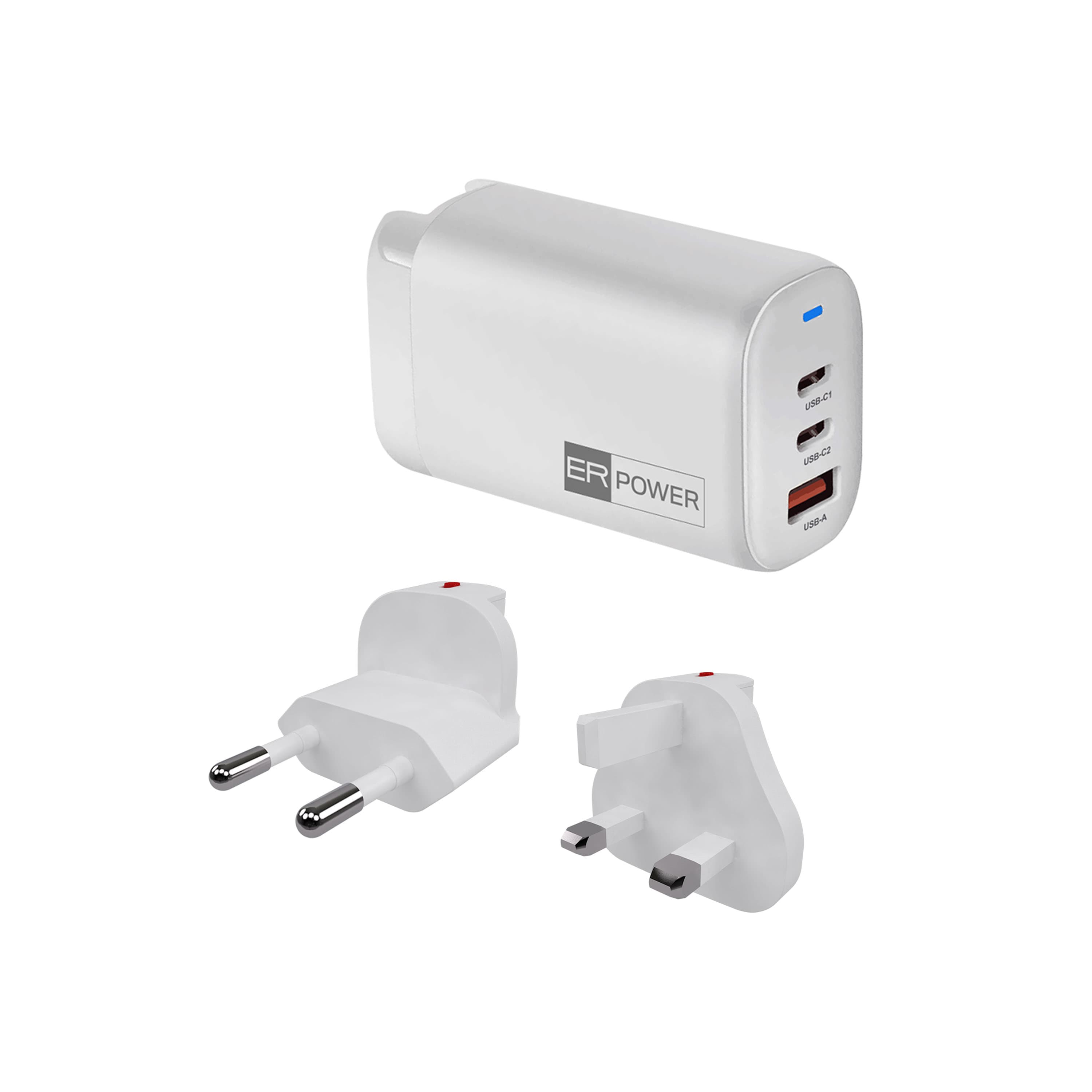 ER POWER 65W GaN síťový adaptér 2xUSB-C PD USB-A bílý
