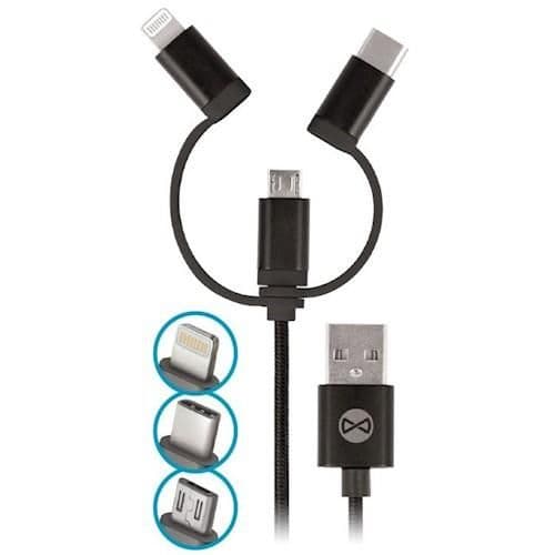 Datový kabel Forever 3v1 USB microUSB, Lightning, USB-C 1m 1,5A černý