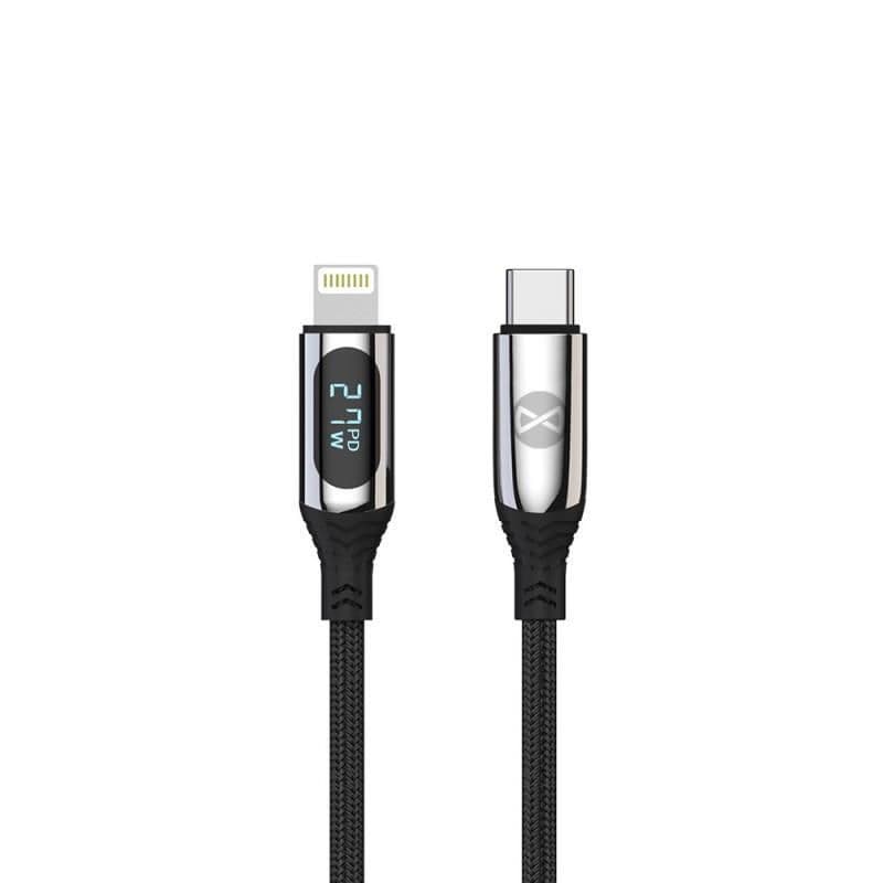 Datový kabel s LCD Forever USB-C Lightning 1m 27W černý