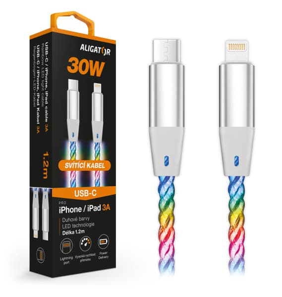 ALIGATOR Datový kabel LIGHT 3A, 30W USB-C Lightning 1,2m