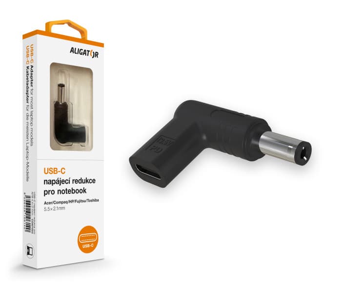Aligator USB-C napájecí redukce 5,5 x 2,1 mm pro notebooky Acer Compaq HP Fujitsu Toshiba