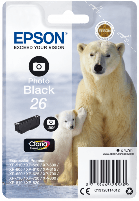 Epson Singlepack Photo Black 26 Claria Premium Ink