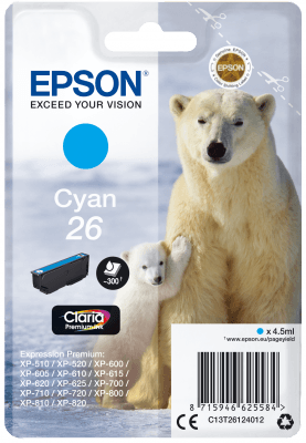 Epson Singlepack Cyan 26 Claria Premium Ink