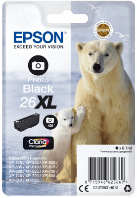 Epson Singlepack Photo Black 26XL Claria Prem Ink