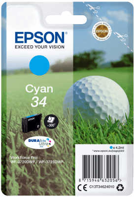 Epson Singlepack Cyan 34 DURABrite Ultra Ink