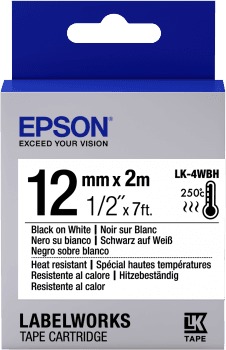 Epson Label Cartridge Heat Resistant LK-4WBH Black White 12mm (2m)