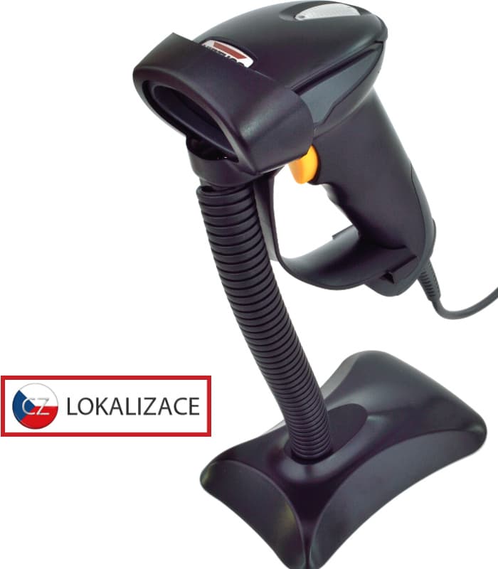 CCD čtečka Virtuos HT-310A, dlouhý dosah, USB (klávesnice RS-232 emulace), stojánek, černá
