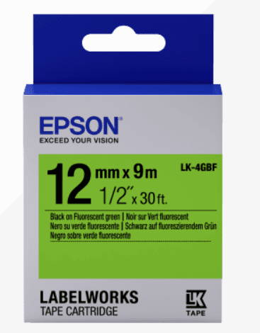 Epson Label Cartridge Fluorescent LK-4GBF Black Green 12mm (9m)