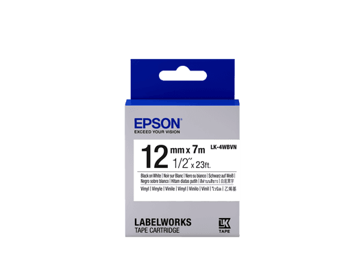Epson Label Cartridge Vinyl LK-4WBVN Black White 12mm (7 metres)