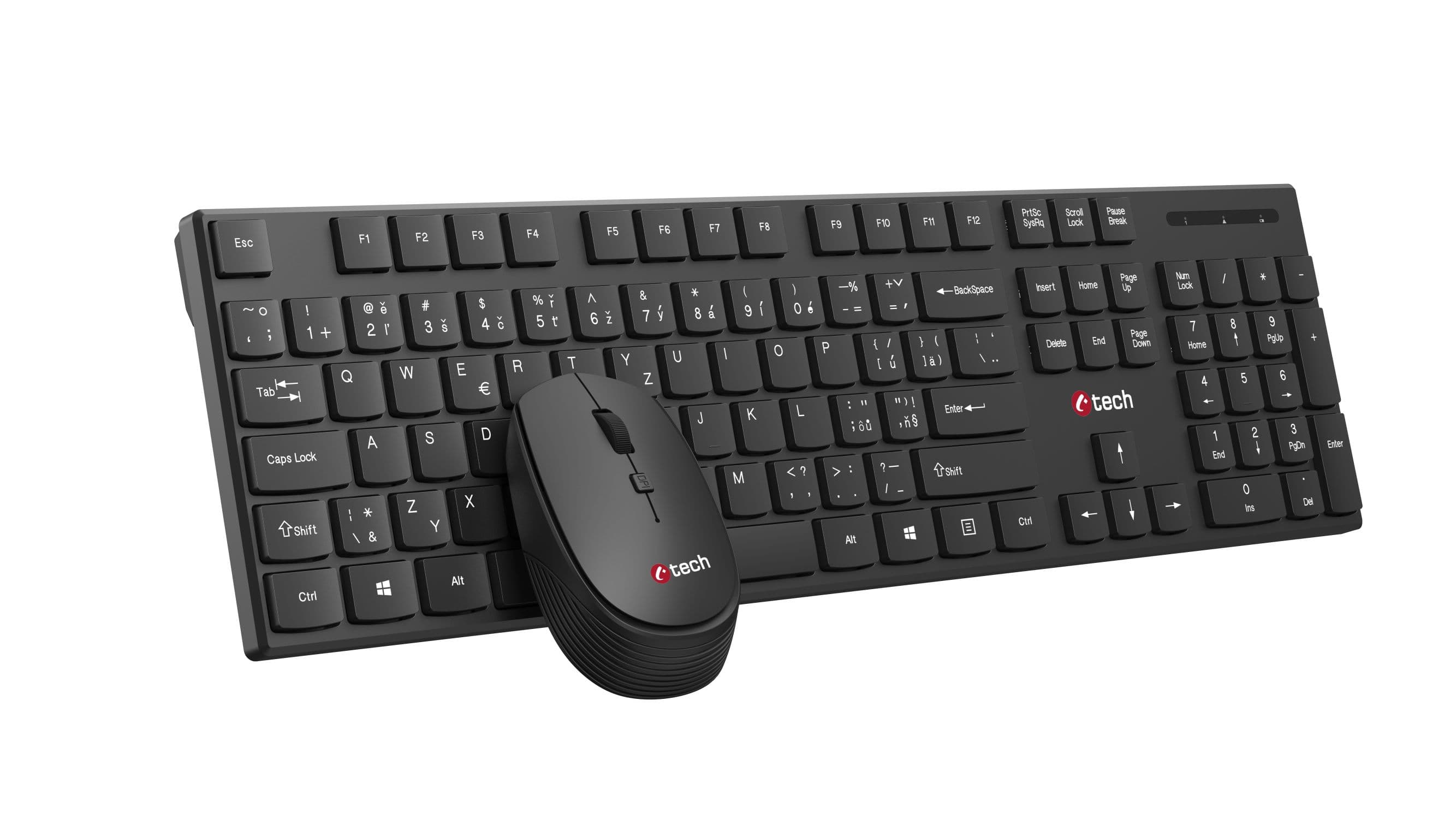 Klávesnice C-TECH WLKMC-03, bezdrátový combo set s myší, černý, USB, CZ