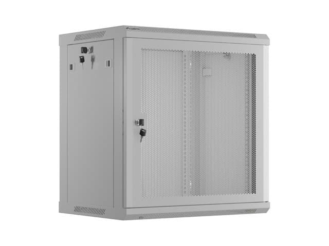 NÁSTĚNNÁ INSTALAČNÍ SKŘÍŇ 19" 12U 600X450 ŠEDÉ PERFOROVANÉ DVEŘE - PLOCHÉ BALENÍ