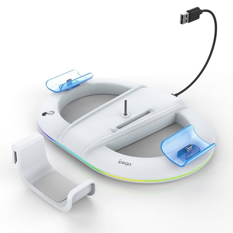 iPega P5S045 Vertikální Nabíjecí Stojan s RGB pro PS5 PS5 Slim White